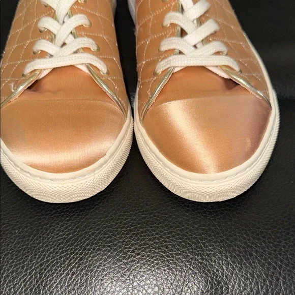 Charlotte Olympia Quilted Peach Satin Lace-Up Sneakers - Picture 8 of 8